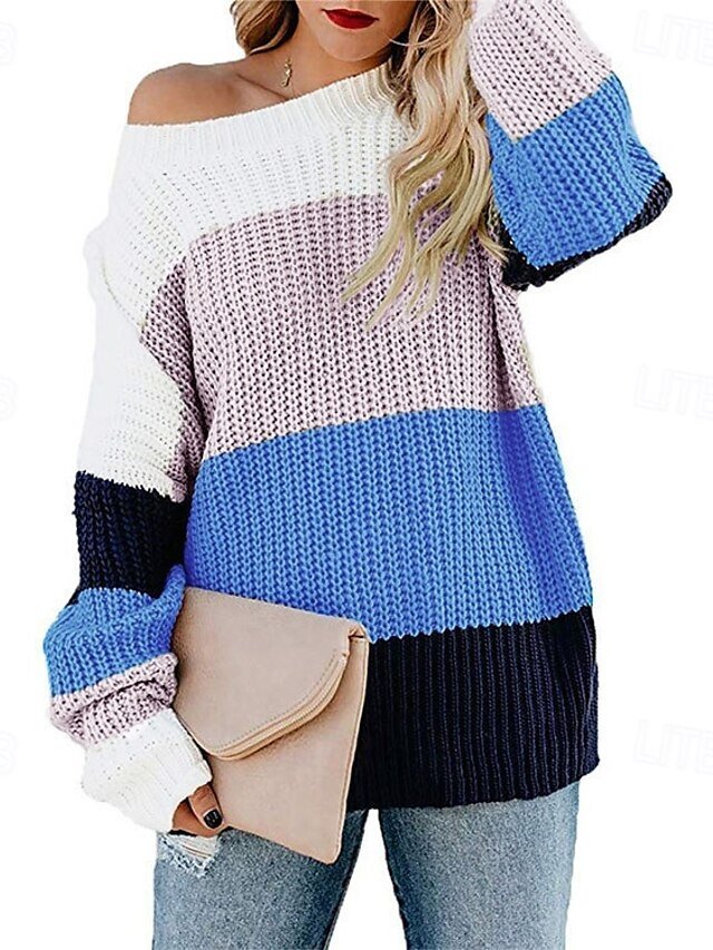 Fashion Regular Colour Block Crew Neck Long Sleeve Knit Top - Image 1