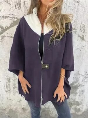 Fashion Regular Fit Colour Block Stand Collar 3/4 Sleeve Coat - Image 10