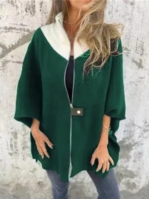 Fashion Regular Fit Colour Block Stand Collar 3/4 Sleeve Coat - Image 11