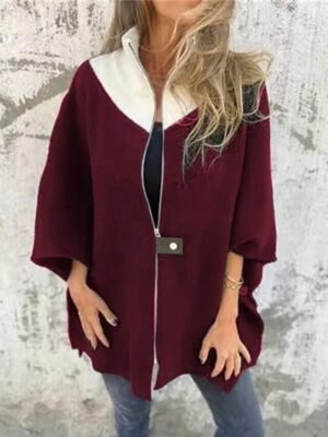 Fashion Regular Fit Colour Block Stand Collar 3/4 Sleeve Coat - Image 12