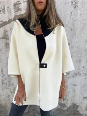 Fashion Regular Fit Colour Block Stand Collar 3/4 Sleeve Coat - Image 2