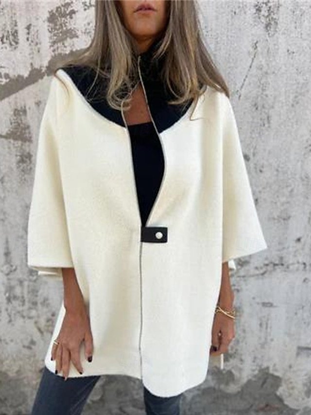 Fashion Regular Fit Colour Block Stand Collar 3/4 Sleeve Coat - Image 2