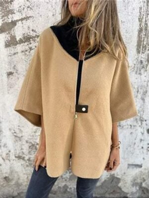Fashion Regular Fit Colour Block Stand Collar 3/4 Sleeve Coat - Image 3