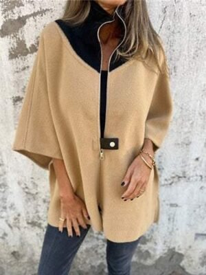 Fashion Regular Fit Colour Block Stand Collar 3/4 Sleeve Coat - Image 4
