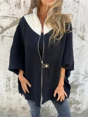 Fashion Regular Fit Colour Block Stand Collar 3/4 Sleeve Coat - Image 5