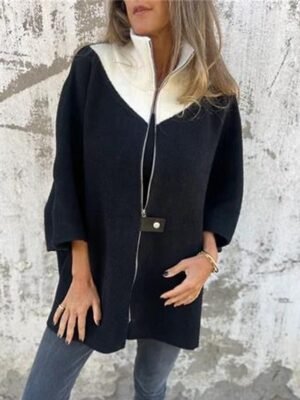 Fashion Regular Fit Colour Block Stand Collar 3/4 Sleeve Coat - Image 6