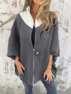 Fashion Regular Fit Colour Block Stand Collar 3/4 Sleeve Coat - Image 7