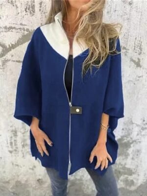 Fashion Regular Fit Colour Block Stand Collar 3/4 Sleeve Coat - Image 9