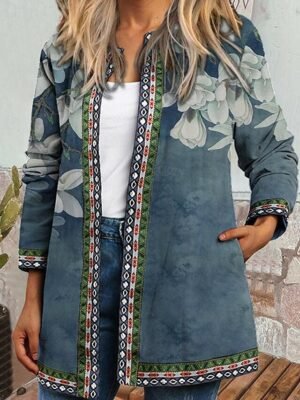 Fashion Regular Fit Floral Long Sleeve Coat - Image 2