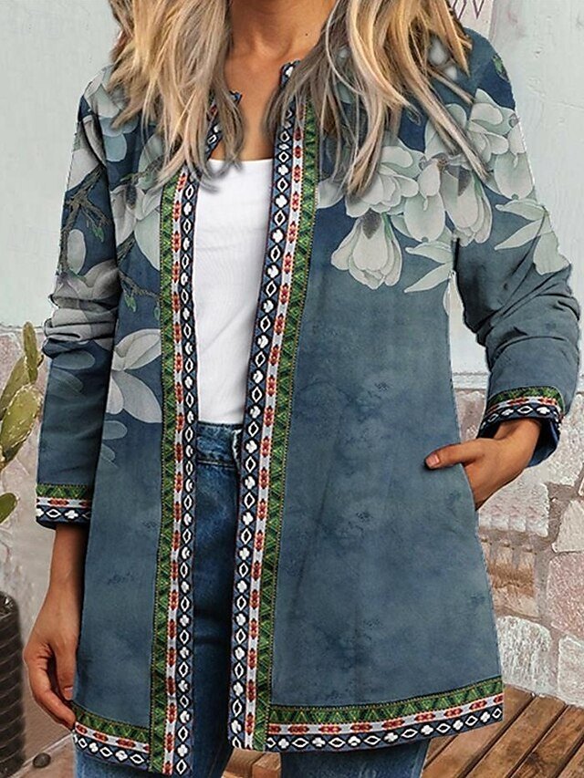 Fashion Regular Fit Floral Long Sleeve Coat - Image 2