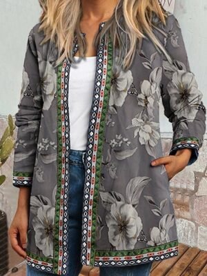 Fashion Regular Fit Floral Long Sleeve Coat - Image 3