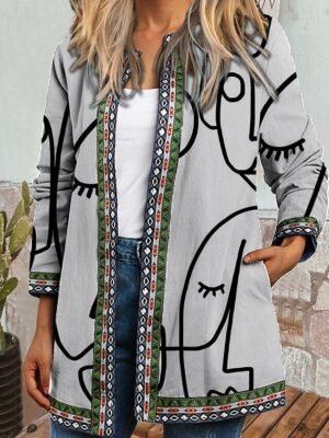 Fashion Regular Fit Floral Long Sleeve Coat - Image 4