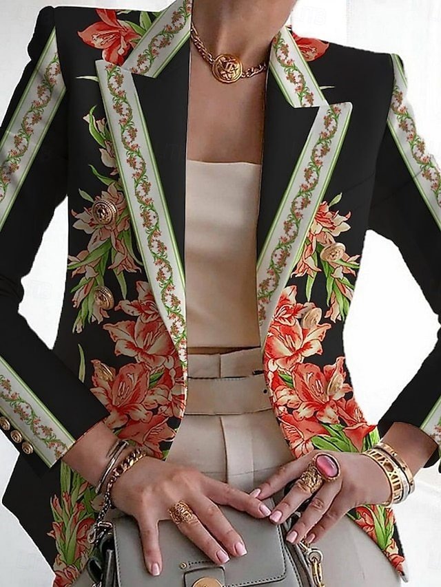 Fashion Regular Fit Floral Turndown Long Sleeve Blazer - Image 1