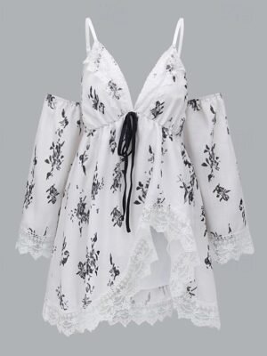 Fashion Regular Fit Floral V Neck Long Sleeve Mini Dress - Image 4