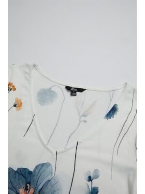 Fashion Regular Fit Floral V Neck Short Sleeve Mini Dress - Image 4