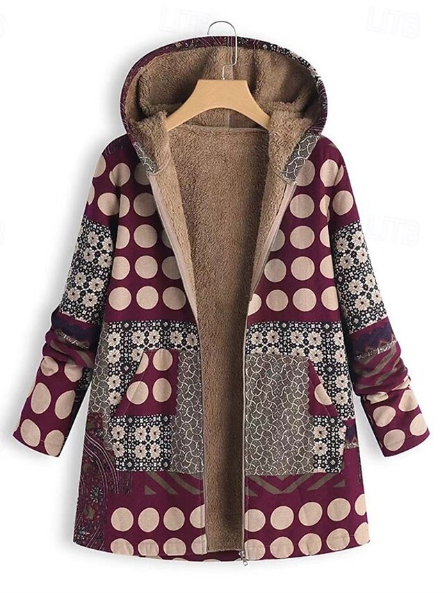 Fashion Regular Fit Geometric Hooded Long Sleeve Fleece Jacket - Image 2