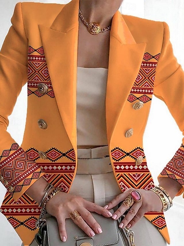 Fashion Regular Fit Geometric Turndown Long Sleeve Blazer - Image 1