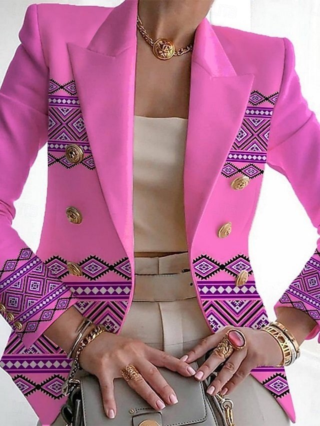Fashion Regular Fit Geometric Turndown Long Sleeve Blazer - Image 2