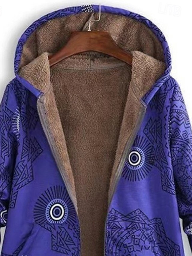 Fashion Regular Fit Geometric Zipper Hooded Long Sleeve Jacket - Image 2