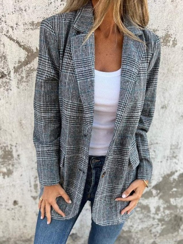 Fashion Regular Fit Houndstooth Turndown Long Sleeve Blazer - Image 1