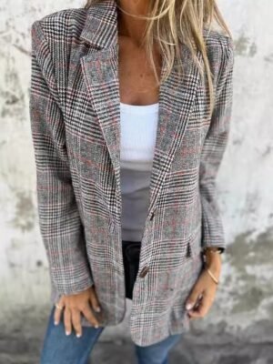 Fashion Regular Fit Houndstooth Turndown Long Sleeve Blazer - Image 4