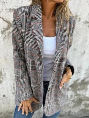 Fashion Regular Fit Houndstooth Turndown Long Sleeve Blazer - Image 5