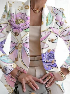 Fashion Regular Fit Leaf Print Turndown Long Sleeve Blazer - Image 1