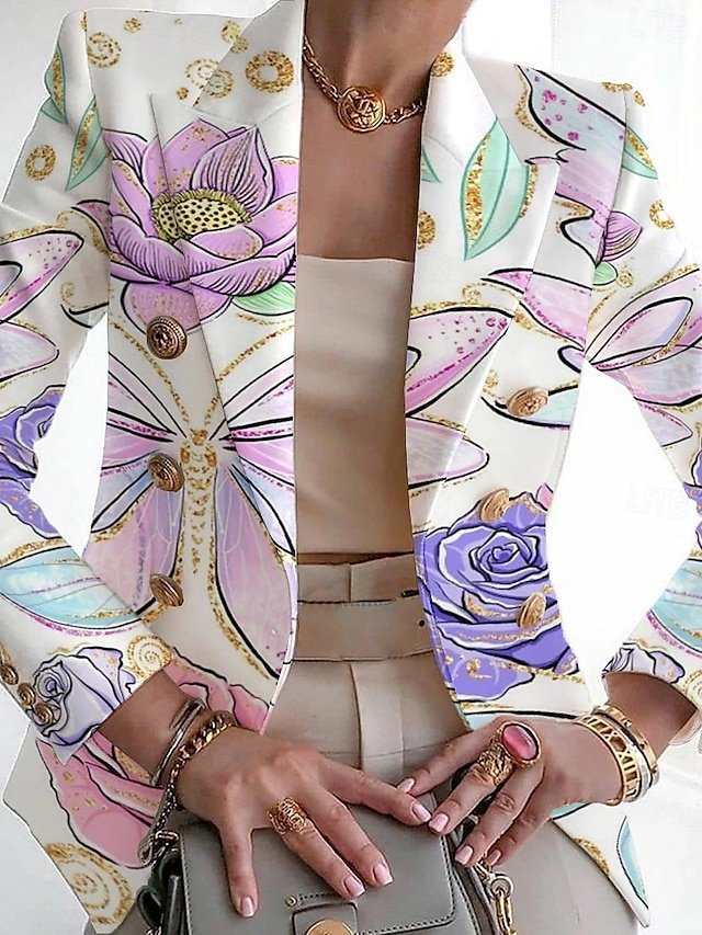 Fashion Regular Fit Leaf Print Turndown Long Sleeve Blazer - Image 1
