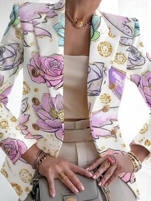 Fashion Regular Fit Leaf Print Turndown Long Sleeve Blazer - Image 4