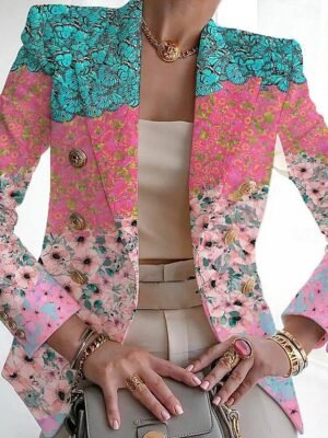 Fashion Regular Fit Leaf Print Turndown Long Sleeve Blazer - Image 5