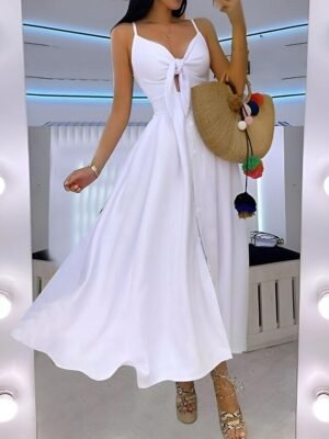 Fashion Regular Fit Leopard Flower Sleeveless Midi Slip Dress - Image 1