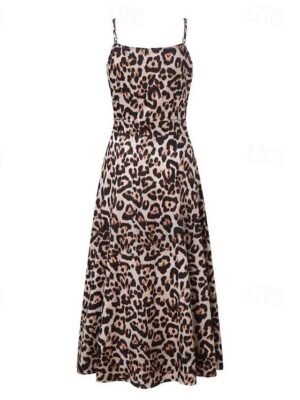 Fashion Regular Fit Leopard Flower Sleeveless Midi Slip Dress - Image 10