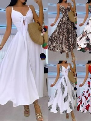 Fashion Regular Fit Leopard Flower Sleeveless Midi Slip Dress - Image 2