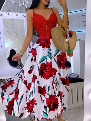 Fashion Regular Fit Leopard Flower Sleeveless Midi Slip Dress - Image 3