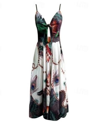 Fashion Regular Fit Leopard Flower Sleeveless Midi Slip Dress - Image 6