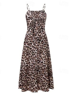 Fashion Regular Fit Leopard Flower Sleeveless Midi Slip Dress - Image 9
