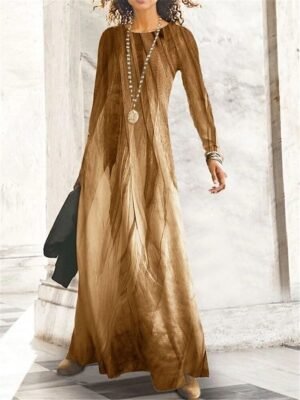 Fashion Regular Fit Ombre Crew Neck Long Sleeve Maxi Dress - Image 4