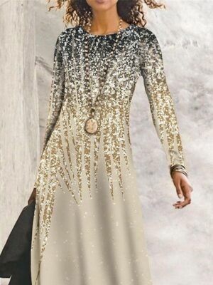 Fashion Regular Fit Ombre Crew Neck Long Sleeve Maxi Dress - Image 5