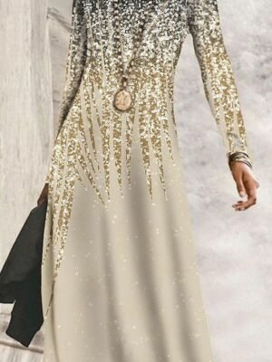 Fashion Regular Fit Ombre Crew Neck Long Sleeve Maxi Dress - Image 6