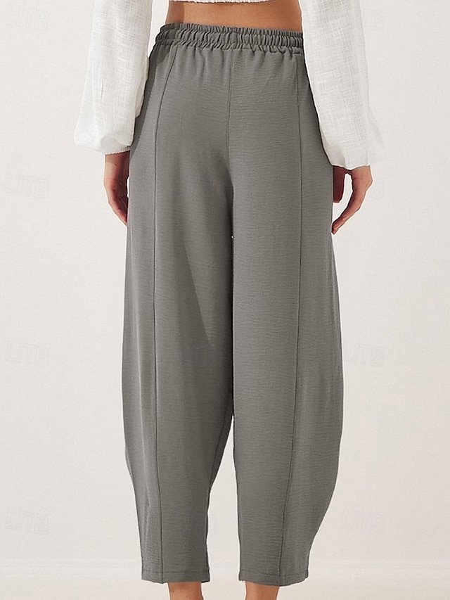 Fashion Regular Fit Plain Elastic Drawstring Full Length Trousers - Image 2