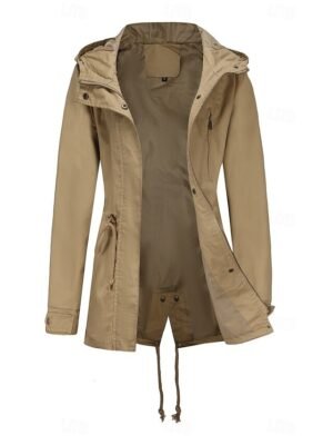 Fashion Regular Fit Plain Hooded Long Sleeve Long Coat - Image 11