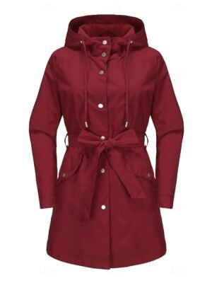 Fashion Regular Fit Plain Hooded Long Sleeve Long Coat - Image 14