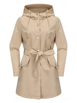 Fashion Regular Fit Plain Hooded Long Sleeve Long Coat - Image 15