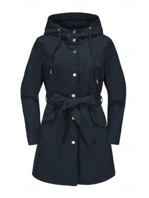 Fashion Regular Fit Plain Hooded Long Sleeve Long Coat - Image 16