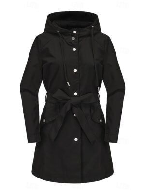 Fashion Regular Fit Plain Hooded Long Sleeve Long Coat - Image 18