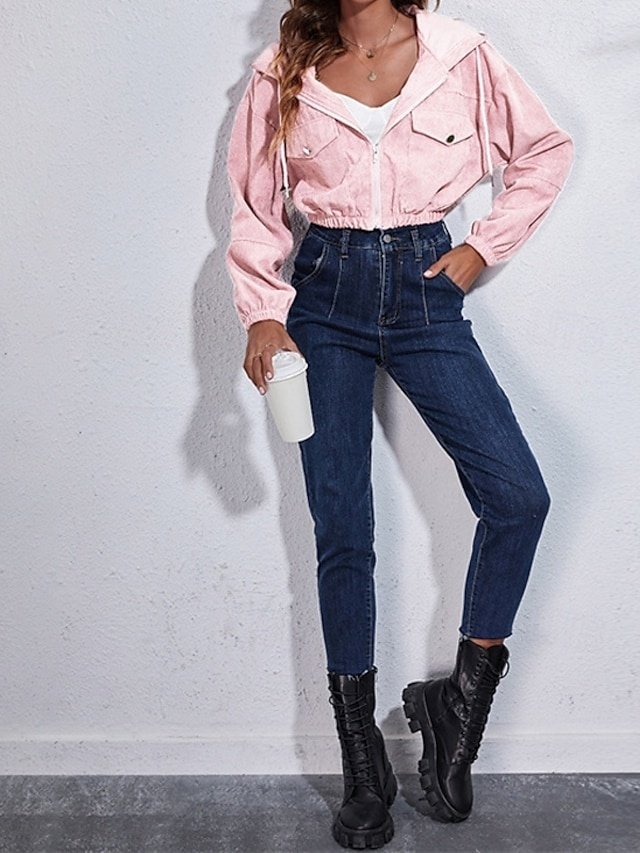 Fashion Regular Fit Plain Hooded Long Sleeve Short Jacket - Image 2