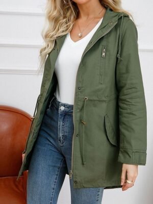 Fashion Regular Fit Plain Hooded Long Sleeve Long Coat - Image 3