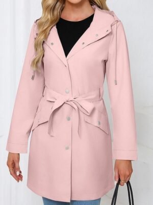 Fashion Regular Fit Plain Hooded Long Sleeve Long Coat - Image 4