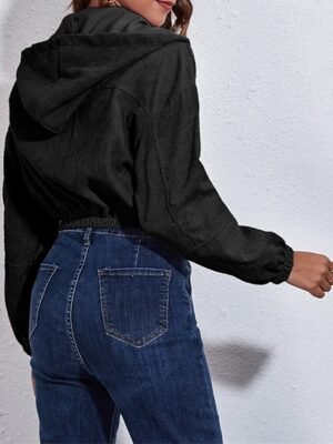 Fashion Regular Fit Plain Hooded Long Sleeve Short Jacket - Image 4