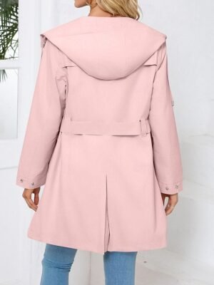 Fashion Regular Fit Plain Hooded Long Sleeve Long Coat - Image 5